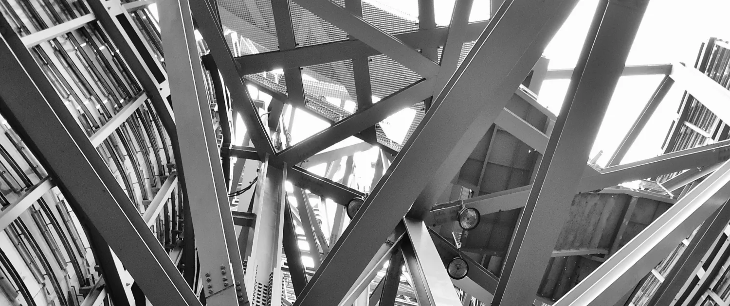 Black and white architectural steel beams